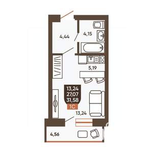 1-к квартира, вторичка, 32м2, 15/19 этаж