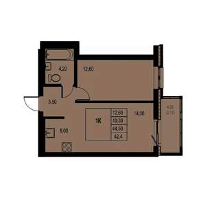 1-к квартира, вторичка, 42м2, 3/23 этаж