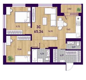 3-к квартира, вторичка, 65м2, 18/23 этаж