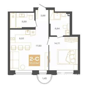 2-к квартира, вторичка, 55м2, 10/24 этаж