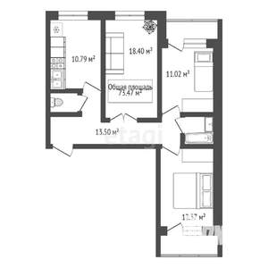 3-к квартира, сданный дом, 73м2, 17/18 этаж