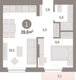 1-к квартира, вторичка, 40м2, 2/12 этаж