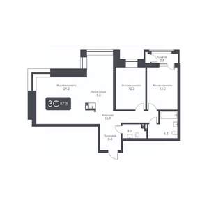 3-к квартира, строящийся дом, 88м2, 7/30 этаж