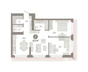 2-к квартира, вторичка, 81м2, 2/14 этаж