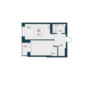2-к квартира, вторичка, 46м2, 29/30 этаж