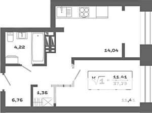 1-к квартира, вторичка, 38м2, 17/25 этаж