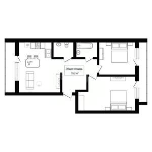 2-к квартира, вторичка, 76м2, 3/3 этаж