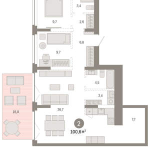 2-к квартира, вторичка, 101м2, 1/23 этаж