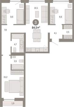 3-к квартира, вторичка, 85м2, 2/15 этаж
