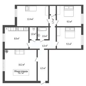 4-к квартира, вторичка, 77м2, 1/10 этаж
