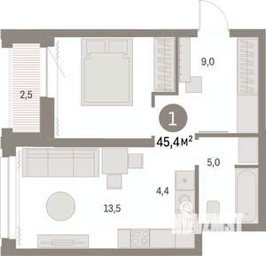 1-к квартира, вторичка, 45м2, 26/30 этаж