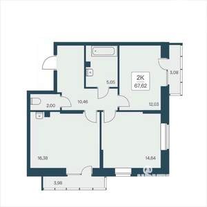 2-к квартира, вторичка, 68м2, 17/25 этаж