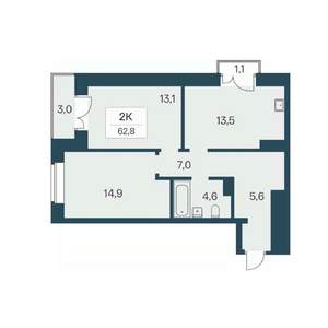 2-к квартира, вторичка, 63м2, 7/30 этаж