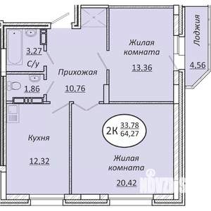 2-к квартира, строящийся дом, 64м2, 25/25 этаж