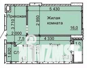 1-к квартира, вторичка, 39м2, 5/16 этаж