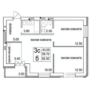 3-к квартира, строящийся дом, 63м2, 5/8 этаж