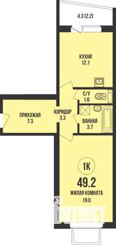 1-к квартира, строящийся дом, 49м2, 1/13 этаж