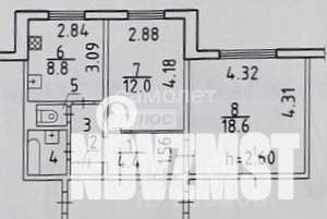2-к квартира, вторичка, 51м2, 1/9 этаж