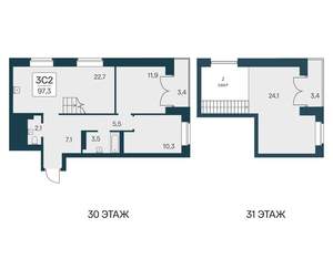 3-к квартира, вторичка, 97м2, 30/30 этаж