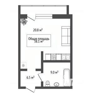 Студия квартира, вторичка, 38м2, 6/10 этаж