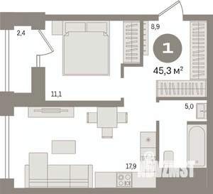 1-к квартира, вторичка, 45м2, 17/30 этаж