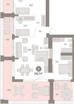 3-к квартира, вторичка, 142м2, 22/23 этаж