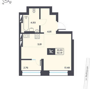 Студия квартира, вторичка, 32м2, 24/25 этаж