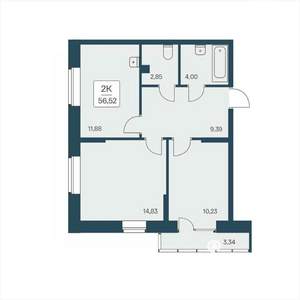 2-к квартира, вторичка, 57м2, 1/25 этаж