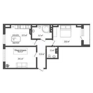 2-к квартира, вторичка, 90м2, 13/22 этаж