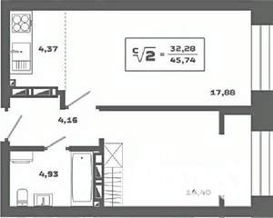 2-к квартира, вторичка, 46м2, 25/25 этаж