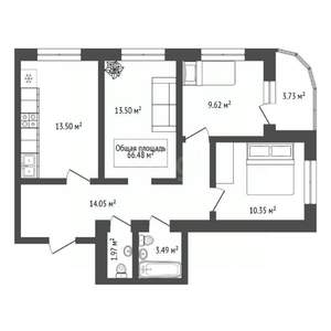3-к квартира, вторичка, 67м2, 2/15 этаж