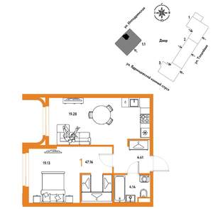 1-к квартира, вторичка, 47м2, 19/30 этаж