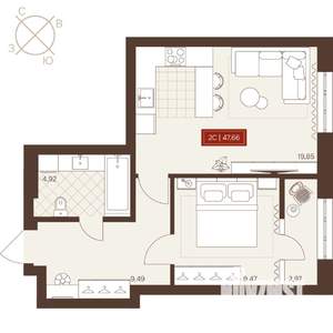2-к квартира, вторичка, 47м2, 5/24 этаж