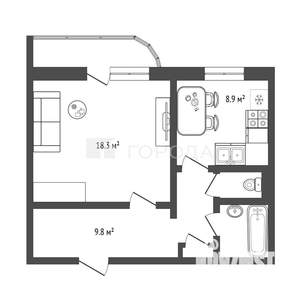 1-к квартира, вторичка, 43м2, 5/11 этаж