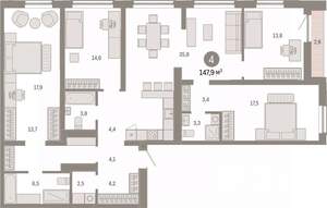 4-к квартира, вторичка, 148м2, 10/15 этаж