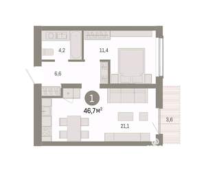 1-к квартира, вторичка, 47м2, 5/8 этаж