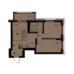 2-к квартира, строящийся дом, 51м2, 6/23 этаж