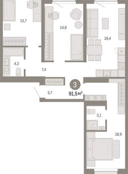 3-к квартира, вторичка, 91м2, 8/15 этаж