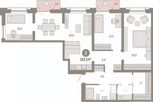 3-к квартира, вторичка, 112м2, 8/14 этаж