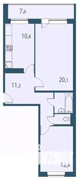 2-к квартира, строящийся дом, 62м2, 8/17 этаж