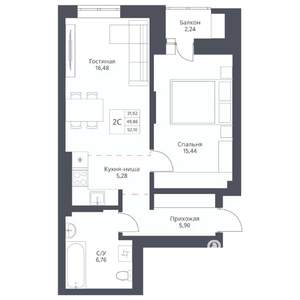 2-к квартира, вторичка, 52м2, 5/24 этаж