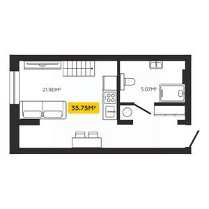 1-к квартира, вторичка, 36м2, 1/4 этаж