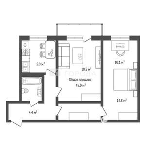 2-к квартира, вторичка, 45м2, 4/5 этаж