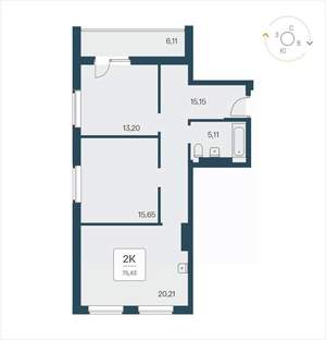 2-к квартира, вторичка, 75м2, 22/25 этаж
