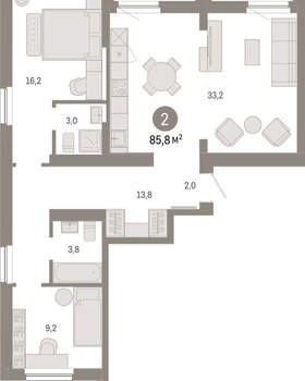 2-к квартира, вторичка, 86м2, 12/12 этаж