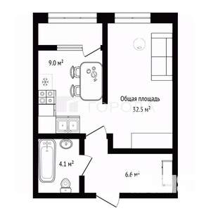 1-к квартира, сданный дом, 33м2, 3/9 этаж