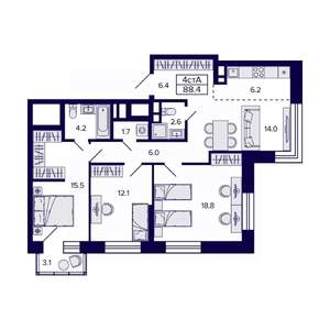 4-к квартира, вторичка, 88м2, 20/23 этаж