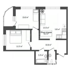 3-к квартира, вторичка, 57м2, 7/15 этаж