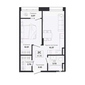 2-к квартира, вторичка, 38м2, 4/9 этаж