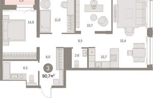 3-к квартира, вторичка, 90м2, 23/30 этаж